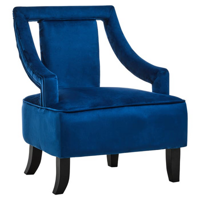Midnight Symphony Blue Velvet Accent Vintage Armchair With Wooden Legs