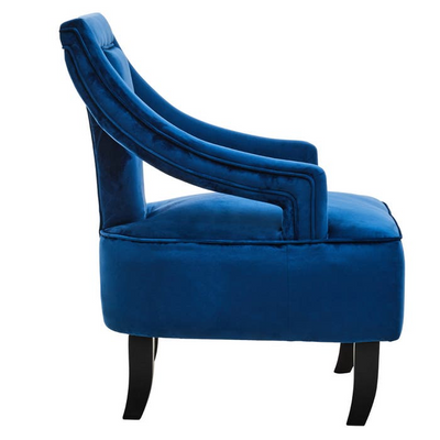 Midnight Symphony Blue Velvet Accent Vintage Armchair With Wooden Legs