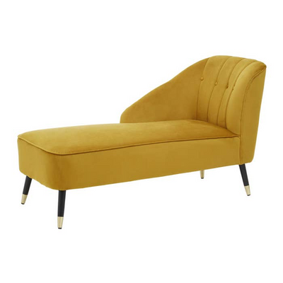 Amelia Mustard Velvet Chaise Lounge Armchair With Black & Gold Legs
