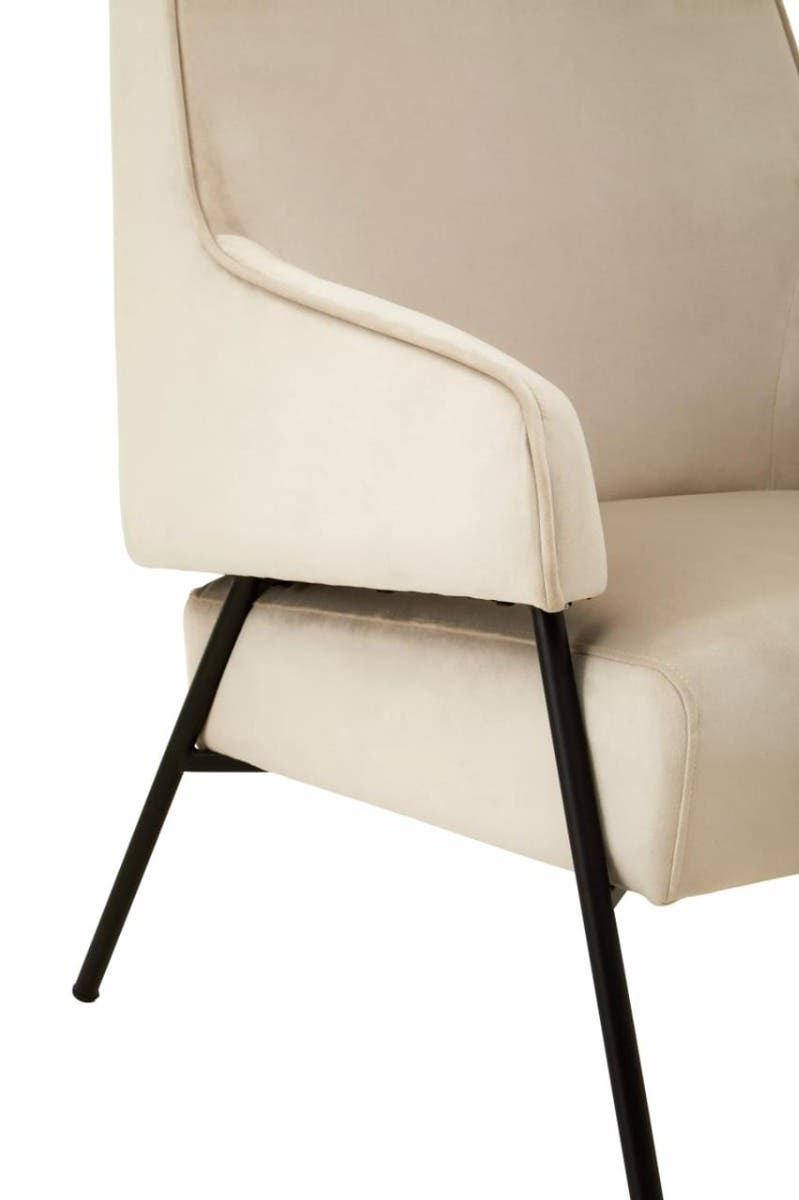 Regal Cream Velvet Accent Retro Armchair With High Back & Slanted Legs