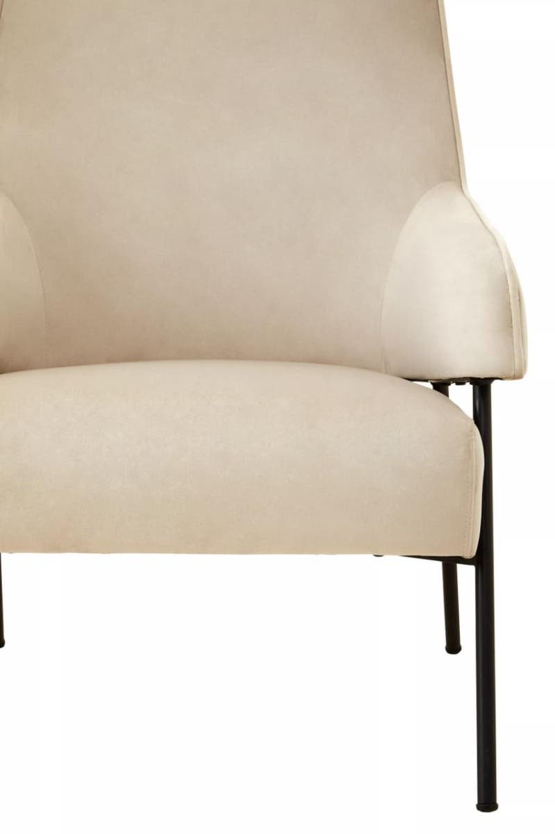 Regal Cream Velvet Accent Retro Armchair With High Back & Slanted Legs