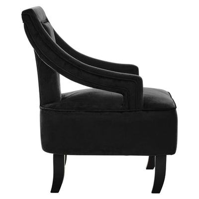 Midnight Symphony Black Velvet Accent Vintage Armchair With Wooden Legs
