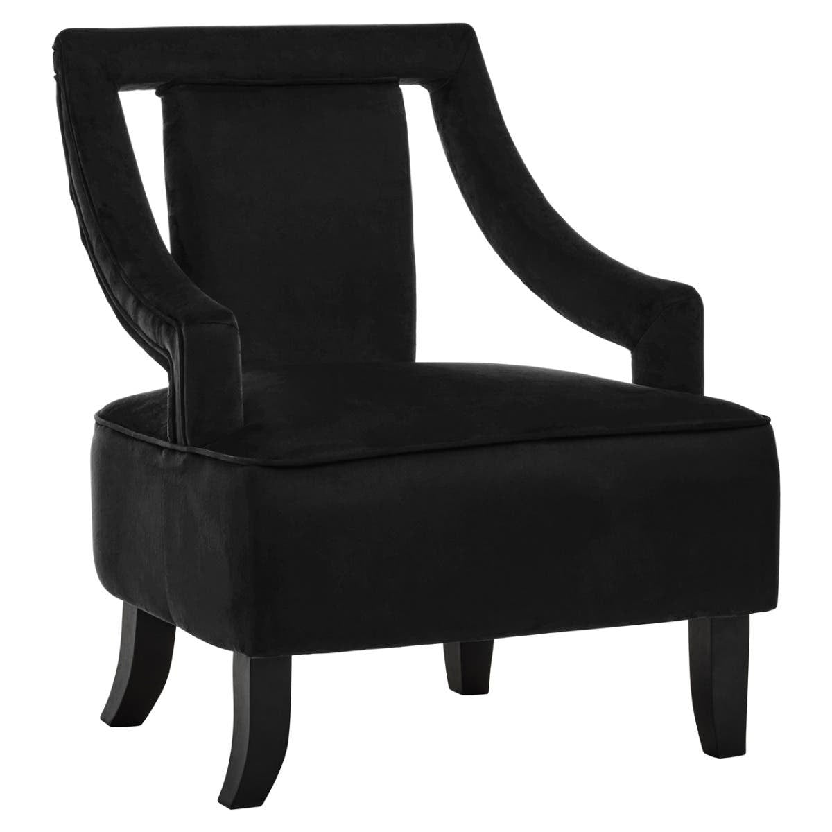 Midnight Symphony Black Velvet Accent Vintage Armchair With Wooden Legs
