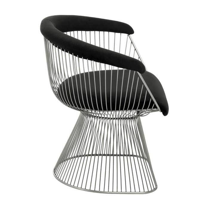 Celeste Beluga Black Velvet & Brushed Silver Hourglass Accent Occasional Chair