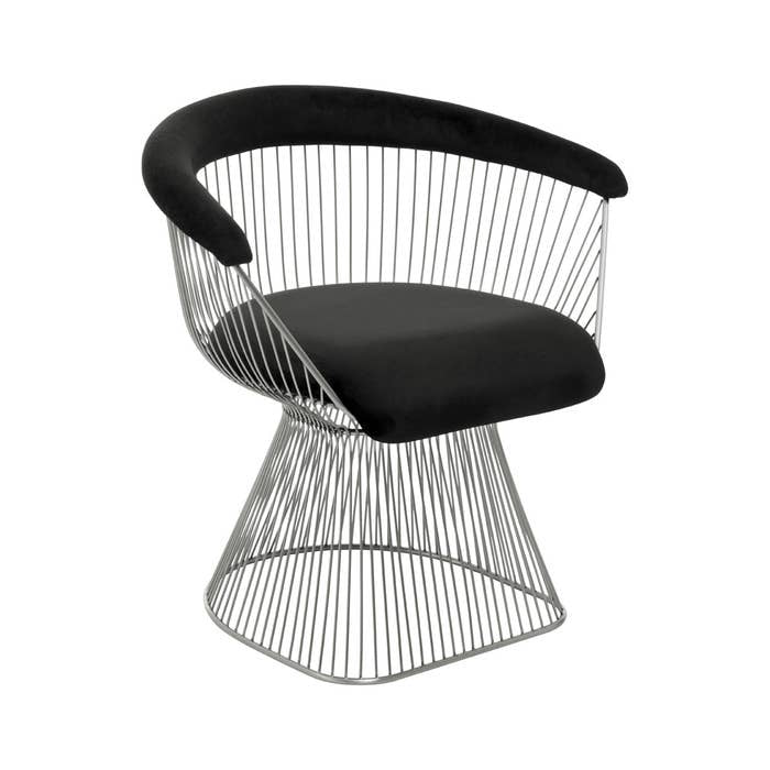 Celeste Beluga Black Velvet & Brushed Silver Hourglass Accent Occasional Chair