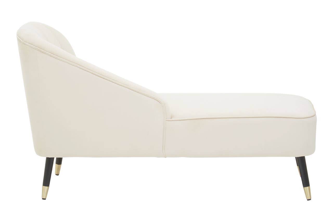 Amelia Ivory Cream Velvet Chaise Lounge Armchair With Black & Gold Legs