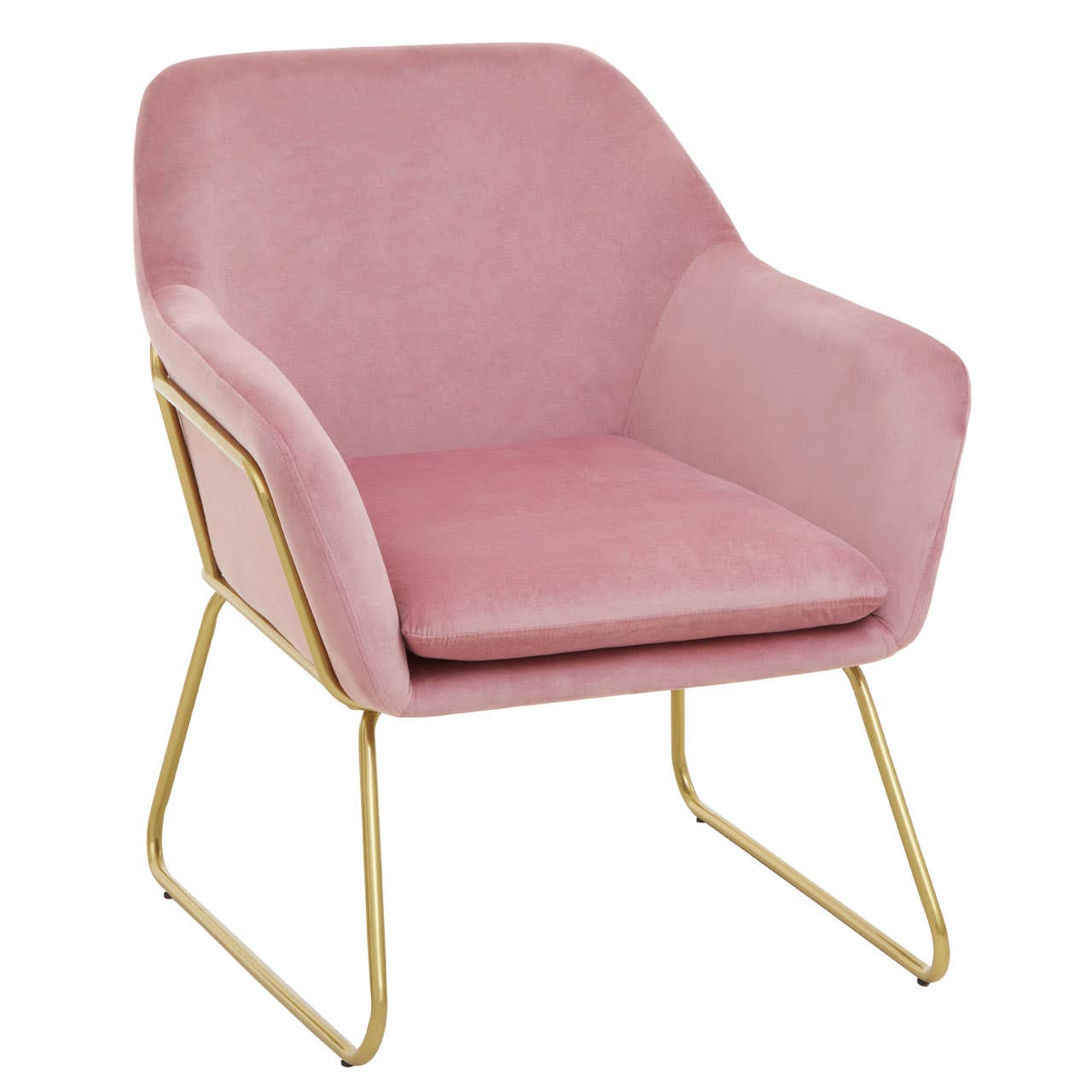 Candyfloss Pink Velvet Majesty Modern Armchair With Angular Gold Finish Legs