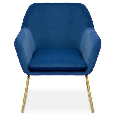 Midnight Blue Velvet Majesty Modern Armchair With Angular Gold Finish Legs
