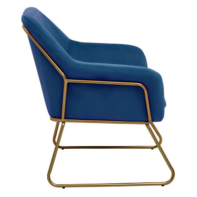 Midnight Blue Velvet Majesty Modern Armchair With Angular Gold Finish Legs