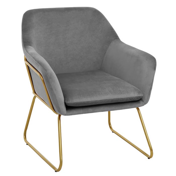 Dove Grey Velvet Majesty Modern Armchair With Angular Gold Finish Legs
