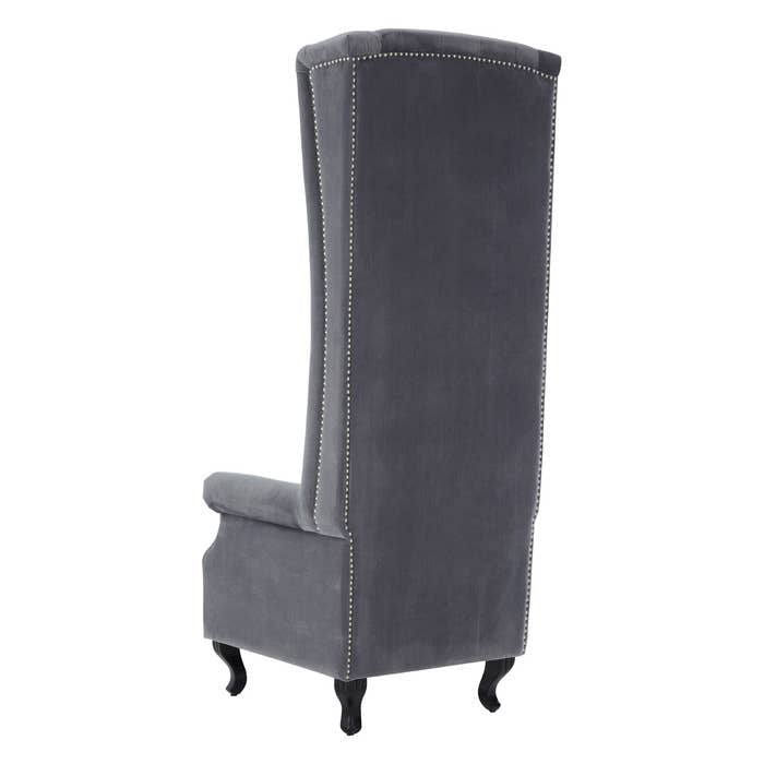 Mayfair Dove Grey Buttoned Velvet Tall WingBack Porter Occasional Chair With Hardwood Legs