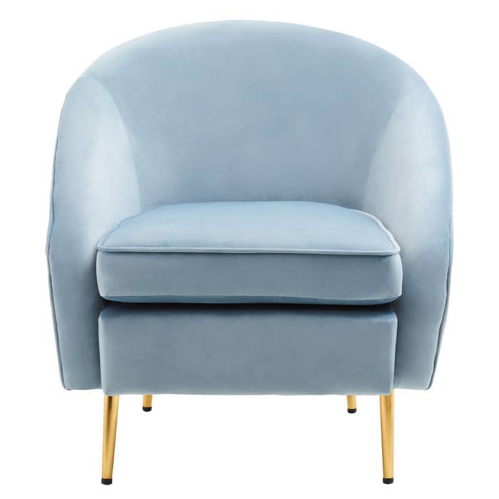 Emilia Bubblegum Blue Velvet Boutique Armchair With Gold Legs