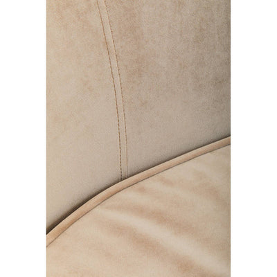 Seraphina Mushroom Mink Curved Velvet 3 Seat Art Deco Sofa With Gold Legs