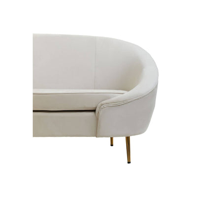 Seraphina Macaron Beige Curved Velvet 3 Seat Art Deco Sofa With Gold Legs