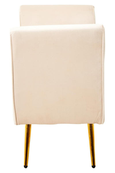 Elara Cotswold Stone Velvet Cushion Storage Bench With Angular Gold Finish Iron Legs