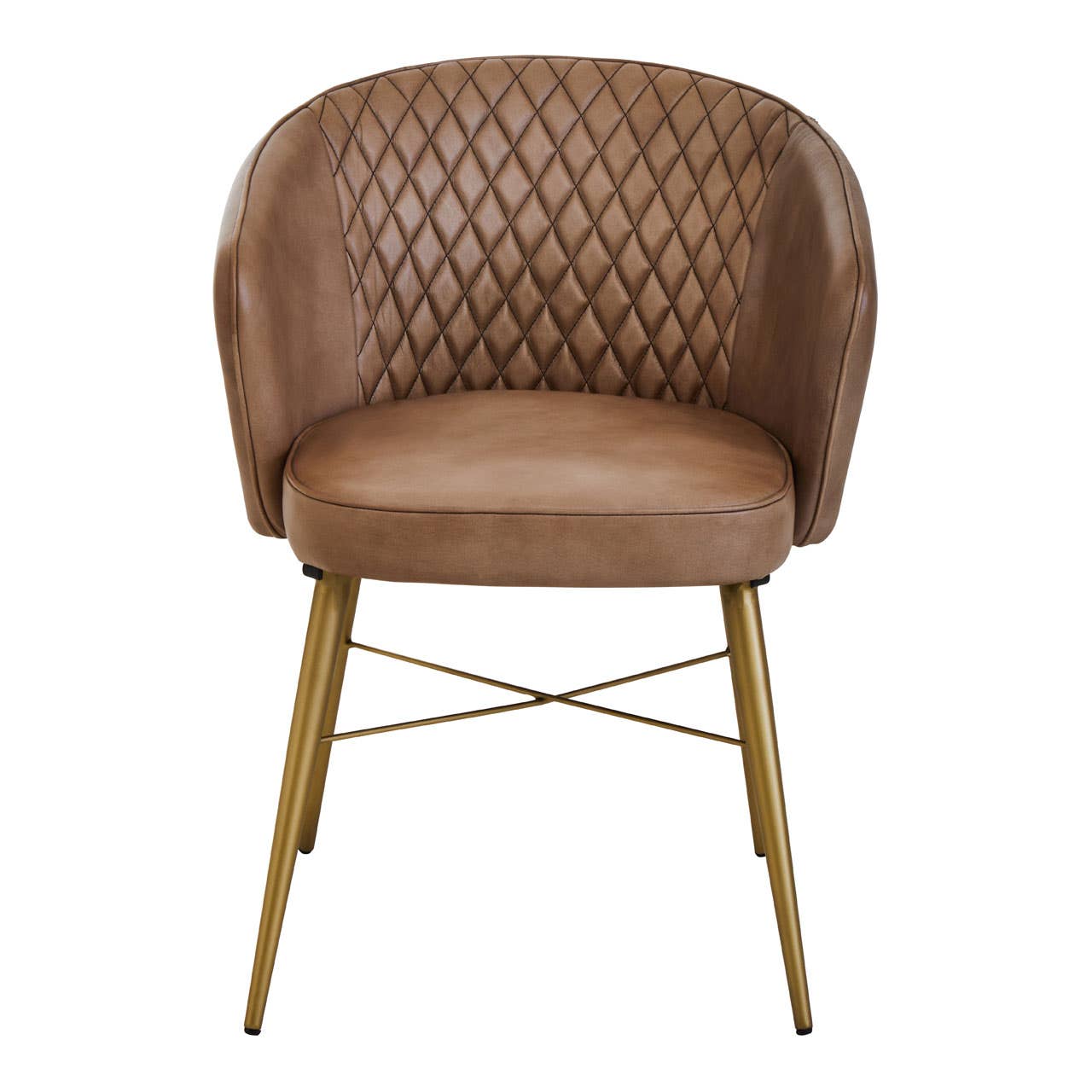 Milano Cappuccino Brown Diamond Tufted Buffalo Leather Contemporary Occasional Tub Armchair With Gold Legs