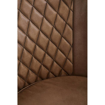 Milano Cappuccino Brown Diamond Tufted Buffalo Leather Contemporary Occasional Tub Armchair With Gold Legs