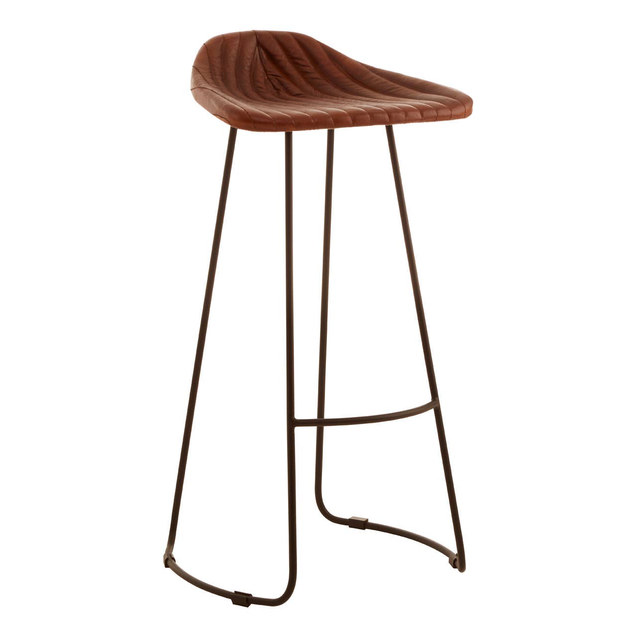 Park Lane Biscuit Tan Buffalo Leather Bar & Kitchen Stool With Iron Legs & Footrest