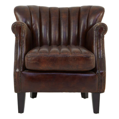 Grosvenor Wingback Chocolate Brown Classic Aged Leather Occasional Armchair With Walnut Wood