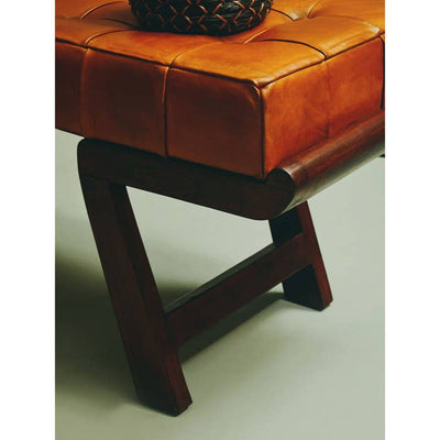 Burlington Mocha Brown Leather Button Tufted Bench With Cedar Wood