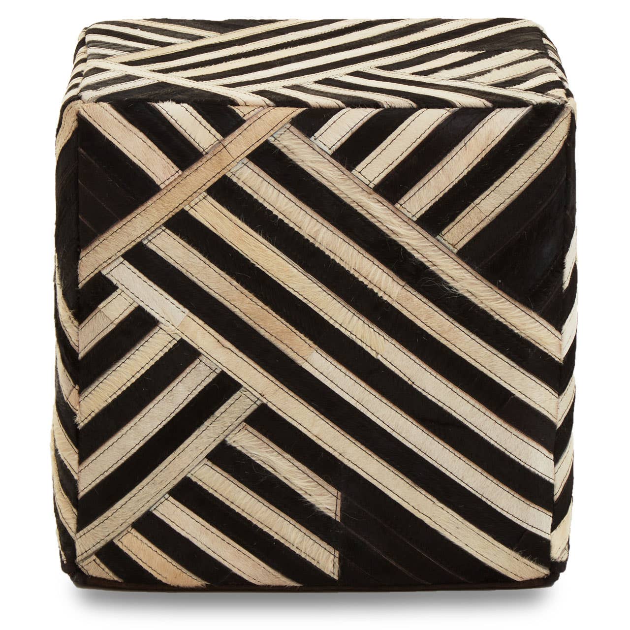 Mayfair Vivid Monochrome Abstract Leather Pouffe Chair