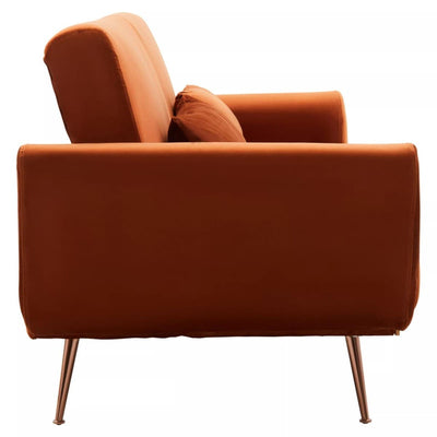 Odelia Saffron Orange Modern Sofa Bed With Rose Gold Legs