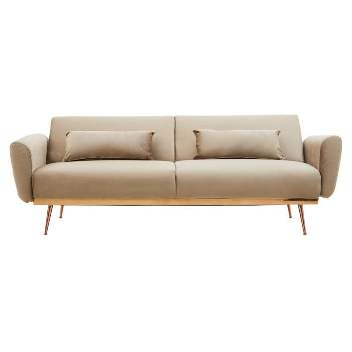 Odelia Champagne Mink Modern Sofa Bed With Rose Gold Legs
