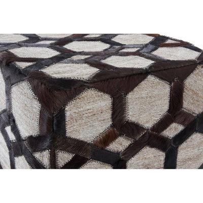 Mayfair Geometric Oatmeal & Brown Leather Pouffe Chair