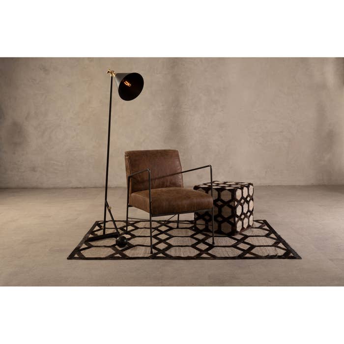 Mayfair Geometric Oatmeal & Brown Leather Pouffe Chair