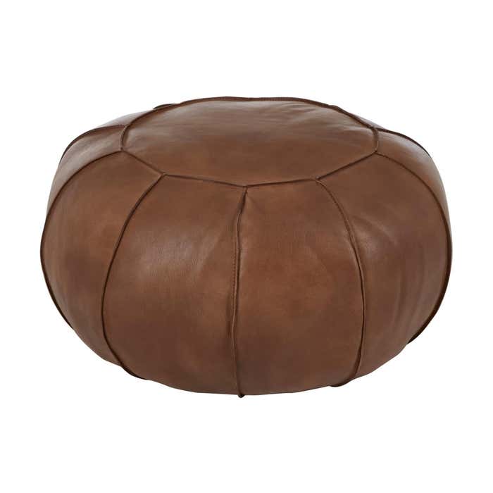 Mayfair Sovereign Truffle Brown Buffalo Leather Piped Pouffe Chair