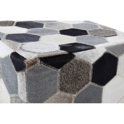 Mayfair Geometric Black White & Grey Leather Hexagon Pouffe Chair
