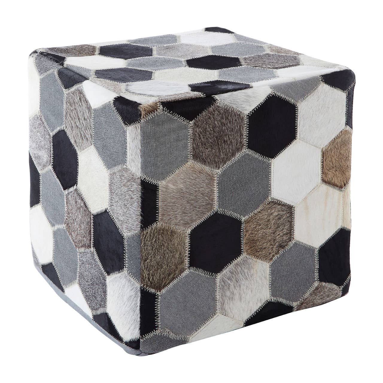 Mayfair Geometric Black White & Grey Leather Hexagon Pouffe Chair