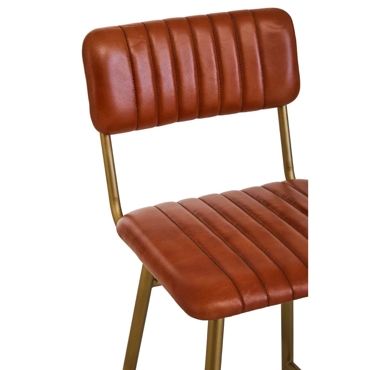Piccadilly Toffee Tan Tufted Buffalo Leather Kitchen Bar Stool With Gold Legs