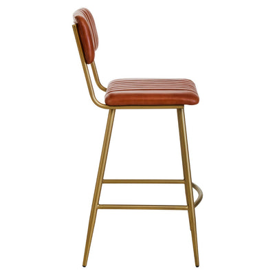 Piccadilly Toffee Tan Tufted Buffalo Leather Kitchen Bar Stool With Gold Legs