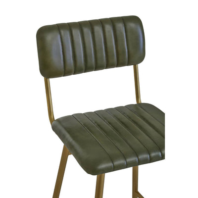 Piccadilly Olive Green Tufted Buffalo Leather Kitchen Bar Stool With Gold Legs